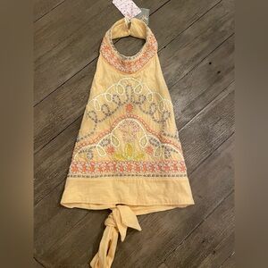 Free People Goa Bohemian lined and beaded halter top NWT